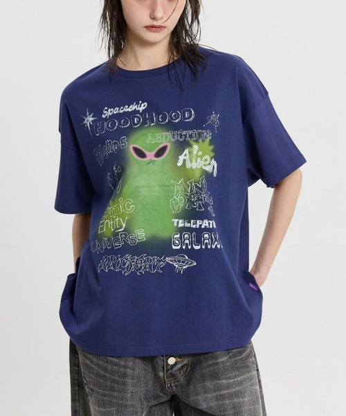 HOODHOOD(フッドフッド)の「【UNISEX】HOODHOOD/Spray Alien Tシャツ(Tシャツ/カットソー・レディース・ホワイト/ネイビー/パープル・MEDIUM)」の3枚目の写真