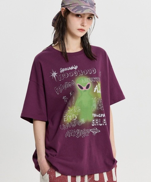 HOODHOOD(フッドフッド)の「【UNISEX】HOODHOOD/Spray Alien Tシャツ(Tシャツ/カットソー・レディース・ホワイト/ネイビー/パープル・MEDIUM)」の21枚目の写真