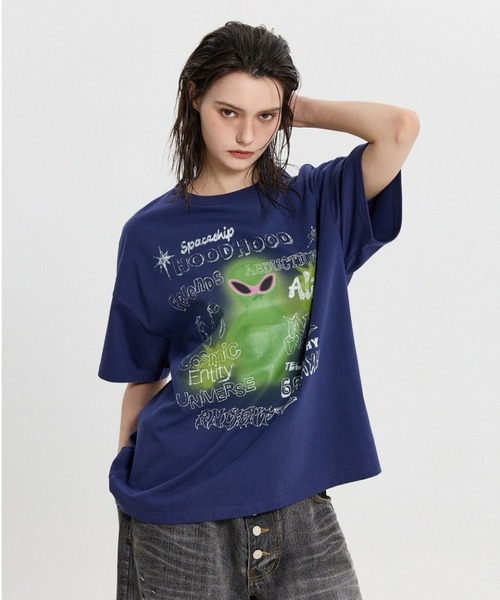 HOODHOOD(フッドフッド)の「【UNISEX】HOODHOOD/Spray Alien Tシャツ(Tシャツ/カットソー・レディース・ホワイト/ネイビー/パープル・MEDIUM)」の15枚目の写真