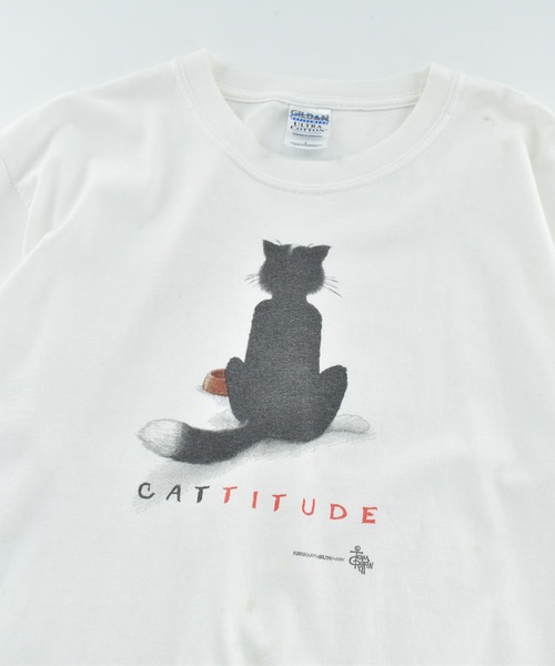 GILDAN（ギルダン）の「【USED】Y2K GILDAN “CATTITUDE” アニマル Tシャツ（Tシャツ/カットソー・メンズ・ホワイト・LARGE）」の2枚目の写真