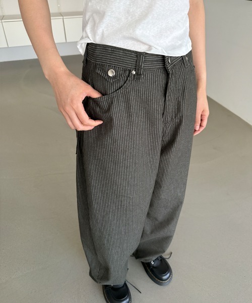 4INT.(フォイント)の「バックル コットン ストライプ ワイド パンツ(その他パンツ・レディース・ネイビー/グレー/ベージュ/カーキ・S/M/L)」の22枚目の写真