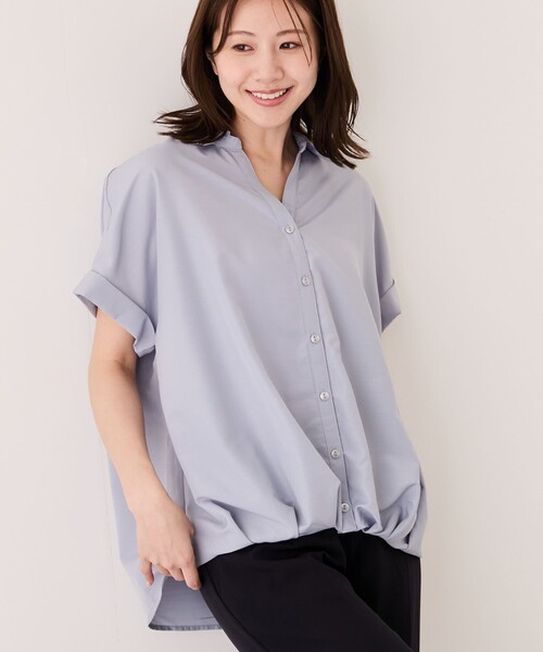 Jayro(ジャイロ)の「裾タック半袖ブラウス(シャツ/ブラウス・レディース・チャコールグレー/ホワイト系その他/ベージュ系その他2/ブルー系その他6/ブラック・M)」の5枚目の写真