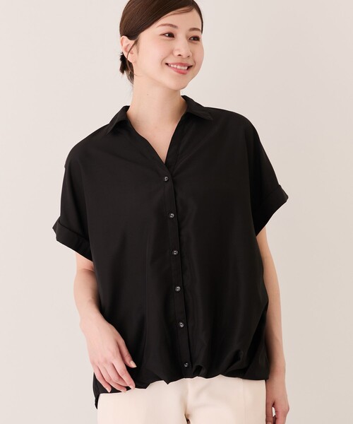 Jayro(ジャイロ)の「裾タック半袖ブラウス(シャツ/ブラウス・レディース・チャコールグレー/ホワイト系その他/ベージュ系その他2/ブルー系その他6/ブラック・M)」の1枚目の写真