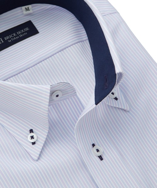 TOKYO SHIRTS(トウキョウシャツ)の「【吸水速乾】 形態安定ノンアイロン ボタンダウン 半袖ビジネスワイシャツ(ビジネスシャツ・メンズ・パープル・首回り42cm/首回り43cm/首回り39cm/首回り37cm/首回り41cm)」の2枚目の写真
