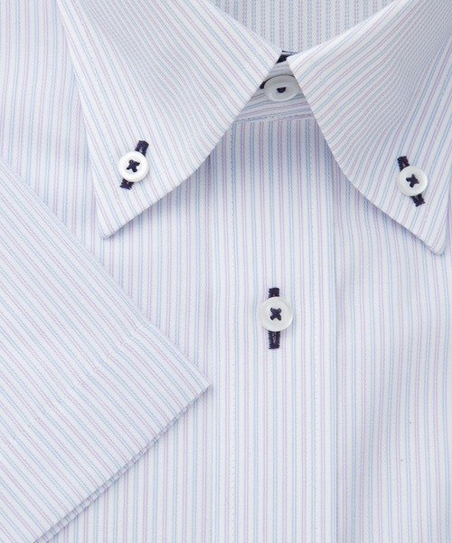 TOKYO SHIRTS(トウキョウシャツ)の「【吸水速乾】 形態安定ノンアイロン ボタンダウン 半袖ビジネスワイシャツ(ビジネスシャツ・メンズ・パープル・首回り42cm/首回り43cm/首回り39cm/首回り37cm/首回り41cm)」の3枚目の写真