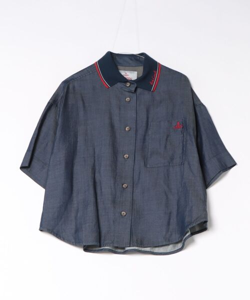 Vivienne Westwood(ヴィヴィアンウエストウッド)の「テンセルブライトデニム 半袖シャツ(シャツ/ブラウス・レディース・ブラック/ブルー・FREE)」の2枚目の写真