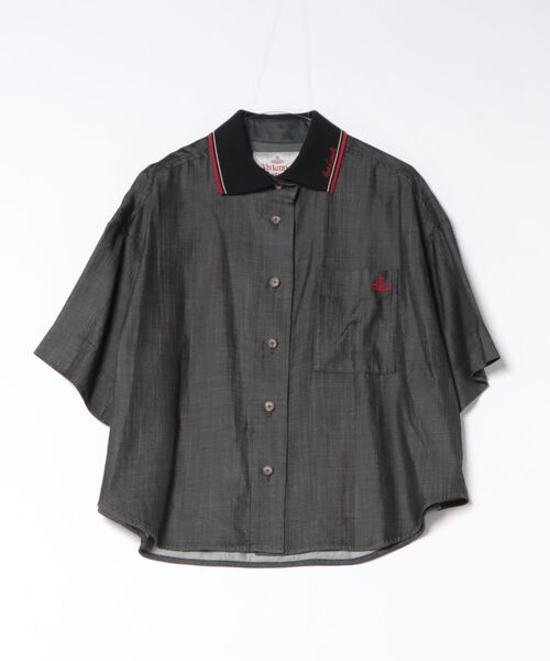 Vivienne Westwood(ヴィヴィアンウエストウッド)の「テンセルブライトデニム 半袖シャツ(シャツ/ブラウス・レディース・ブラック/ブルー・FREE)」の1枚目の写真