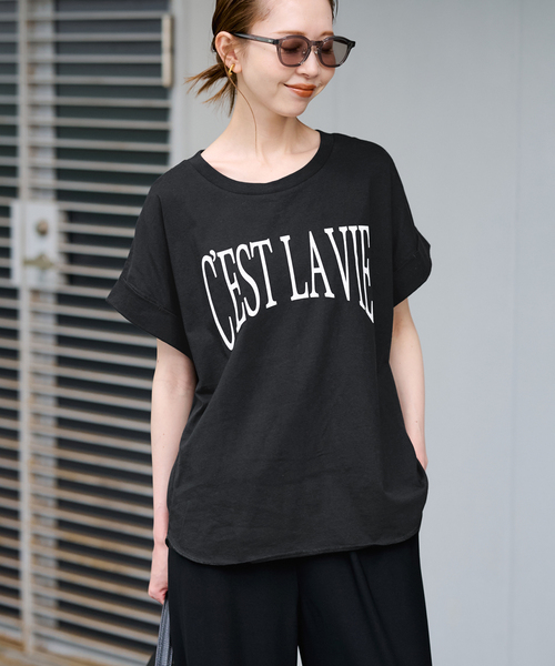SLOBE IENA（スローブイエナ）の「CEST LA VIE Tシャツ（Tシャツ/カットソー・レディース・ホワイト系その他/ブラック/ホワイト・FREE）」の13枚目の写真