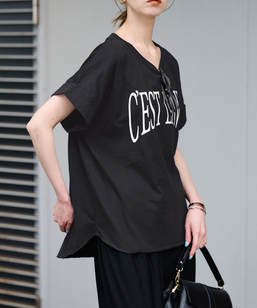 SLOBE IENA（スローブイエナ）の「CEST LA VIE Tシャツ（Tシャツ/カットソー・レディース・ホワイト系その他/ブラック/ホワイト・FREE）」の16枚目の写真
