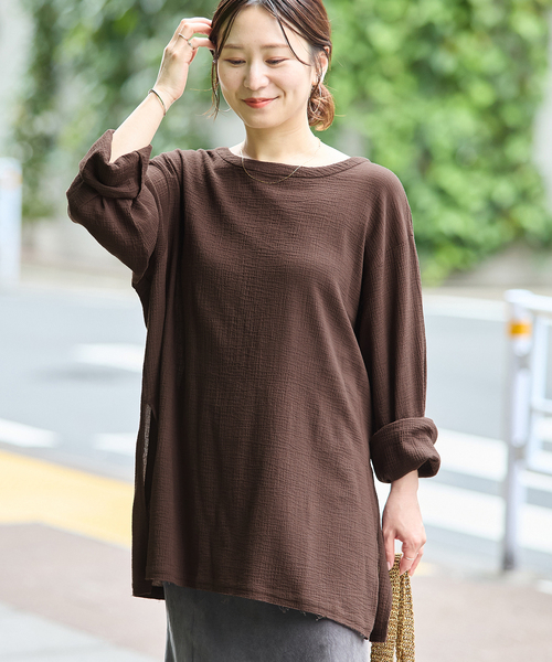 JOURNAL STANDARD（ジャーナルスタンダード）の「《追加》ソフトガーゼ2WAYビッグプルオーバー（シャツ/ブラウス・レディース・レッド/ブラウン/ブラック・FREE）」の2枚目の写真