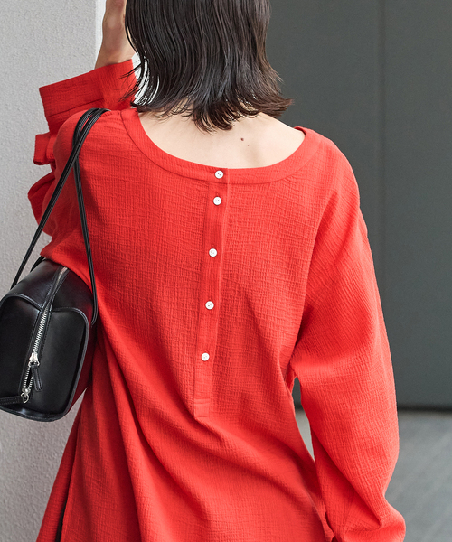 JOURNAL STANDARD（ジャーナルスタンダード）の「《追加》ソフトガーゼ2WAYビッグプルオーバー（シャツ/ブラウス・レディース・レッド/ブラウン/ブラック・FREE）」の10枚目の写真