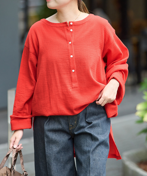 JOURNAL STANDARD（ジャーナルスタンダード）の「《追加》ソフトガーゼ2WAYビッグプルオーバー（シャツ/ブラウス・レディース・レッド/ブラウン/ブラック・FREE）」の17枚目の写真