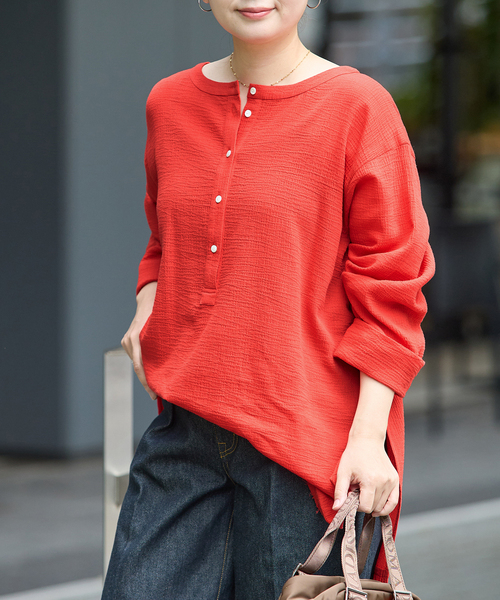 JOURNAL STANDARD（ジャーナルスタンダード）の「《追加》ソフトガーゼ2WAYビッグプルオーバー（シャツ/ブラウス・レディース・レッド/ブラウン/ブラック・FREE）」の18枚目の写真