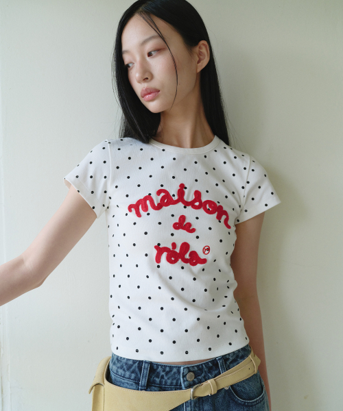 ROLAROLA(ロラロラ)の「MAISON DE ROLA EMBROIDERY DOT T-SHIRT WHITE(Tシャツ/カットソー・レディース・ホワイト・MEDIUM/SMALL)」の2枚目の写真