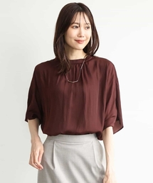 MK MICHEL KLEIN（エムケーミッシェルクラン）の「[UVカット 接触冷感 洗える]五分袖ドルマンスリーブサテンブラウス（シャツ/ブラウス）」