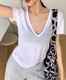 【 MEMECLE / メメクル 】シースルー VネックTシャツ