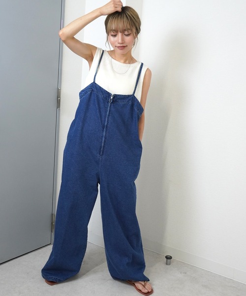 gossara(ゴサラ)の「【デニム素材だけど軽やか】デニムオールインワン(サロペット/オーバーオール・レディース・アイボリー/ブルー/ライトグレー・FREE)」の13枚目の写真