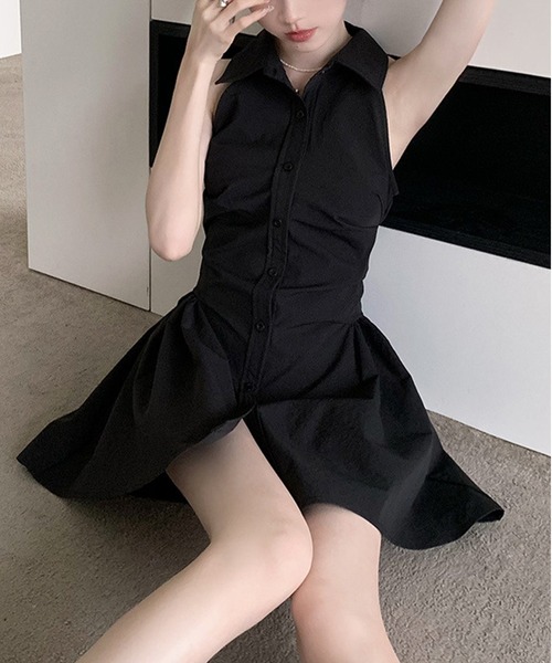 Nia(ニア)の「Nia(ニア)/アメリカンスリーブミニシャツワンピース(シャツワンピース・レディース・ホワイト/ピンク/ブラック・MEDIUM/SMALL)」の14枚目の写真