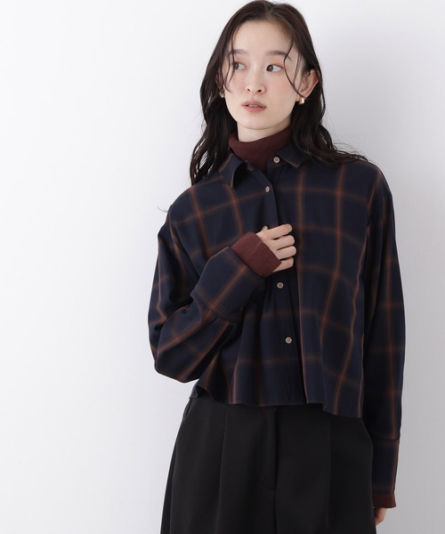 N.(N. Natural Beauty Basic)(エヌエヌナチュラルビューティーベーシック)の「チェックショートシャツ(シャツ/ブラウス・レディース・ベージュ系その他/ホワイト系その他/ネイビー系・フリ-)」の1枚目の写真