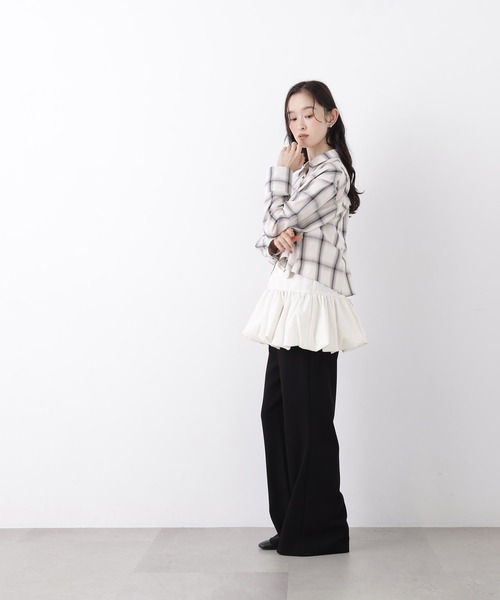 N.(N. Natural Beauty Basic)(エヌエヌナチュラルビューティーベーシック)の「チェックショートシャツ(シャツ/ブラウス・レディース・ベージュ系その他/ホワイト系その他/ネイビー系・フリ-)」の6枚目の写真