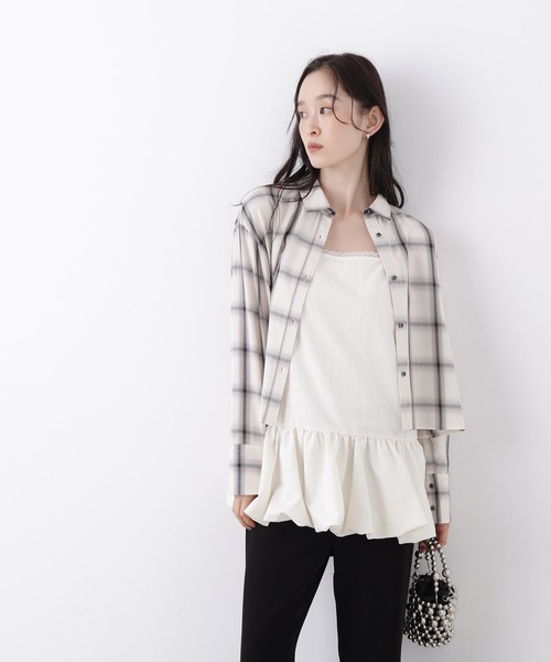 N.(N. Natural Beauty Basic)(エヌエヌナチュラルビューティーベーシック)の「チェックショートシャツ(シャツ/ブラウス・レディース・ベージュ系その他/ホワイト系その他/ネイビー系・フリ-)」の9枚目の写真