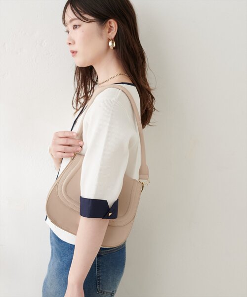 natural couture(ナチュラルクチュール)の「袖口カフス付き配色Vネックカーデ(カーディガン/ボレロ・レディース・ネイビー/ベージュ/チャコールグレー/オフホワイト・FREE)」の14枚目の写真