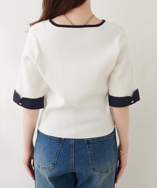 natural couture(ナチュラルクチュール)の「袖口カフス付き配色Vネックカーデ(カーディガン/ボレロ・レディース・ネイビー/ベージュ/チャコールグレー/オフホワイト・FREE)」の18枚目の写真