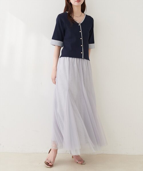 natural couture(ナチュラルクチュール)の「袖口カフス付き配色Vネックカーデ(カーディガン/ボレロ・レディース・ネイビー/ベージュ/チャコールグレー/オフホワイト・FREE)」の6枚目の写真