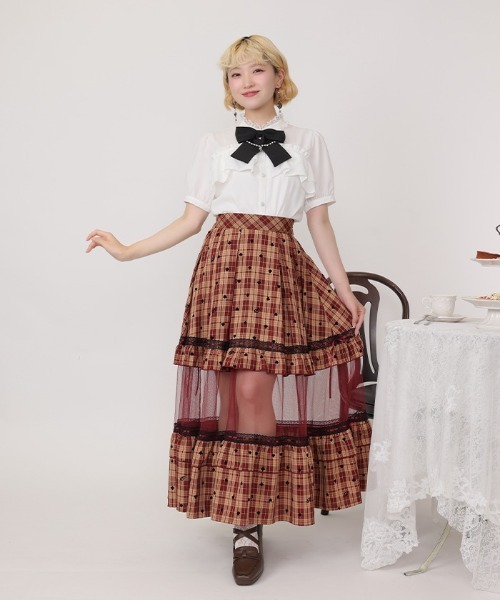 axes femme POETIQUE（アクシーズファムポエティック）の「トランプ柄フロッキーＰＴスカート（スカート・レディース・グリーン/ワイン/ブラウン・MEDIUM）」の3枚目の写真
