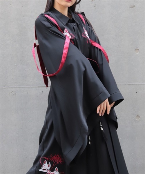 REZEN(リゼン)の「狐面刺繍和袖シャツ(シャツ/ブラウス・メンズ・ライトグレー/ブラック/ローズ・LARGE/MEDIUM)」の10枚目の写真