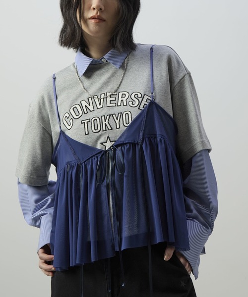 CONVERSE TOKYO(コンバーストウキョウ)の「EMBROIDERY ARCH LOGO SHORT T-SHIRT(Tシャツ/カットソー・レディース・チャコールグレー/グレー/ボルドー・FREE)」の7枚目の写真