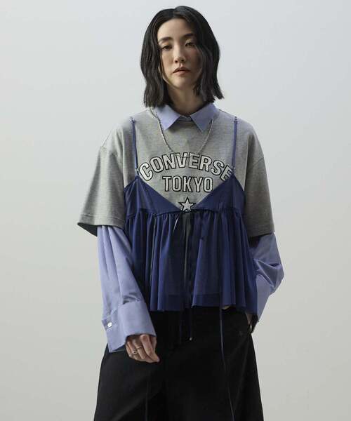 CONVERSE TOKYO(コンバーストウキョウ)の「EMBROIDERY ARCH LOGO SHORT T-SHIRT(Tシャツ/カットソー・レディース・チャコールグレー/グレー/ボルドー・FREE)」の9枚目の写真