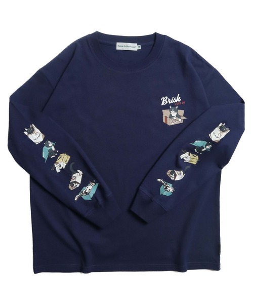 POWER TO THE PEOPLE（パワートゥーザピープル）の「袖プリントロンT　ネコ柄（Tシャツ/カットソー・メンズ・オフホワイト/ネイビー/ピンク・MEDIUM/LARGE/X-LARGE）」の2枚目の写真