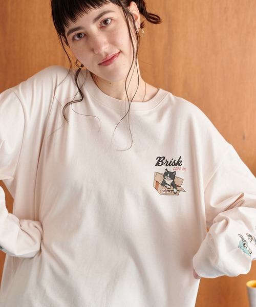 POWER TO THE PEOPLE（パワートゥーザピープル）の「袖プリントロンT　ネコ柄（Tシャツ/カットソー・メンズ・オフホワイト/ネイビー/ピンク・MEDIUM/LARGE/X-LARGE）」の5枚目の写真