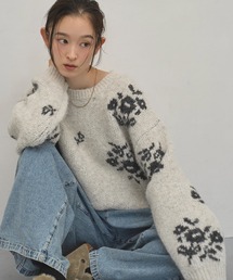 フラワージャガードニットプルオーバー