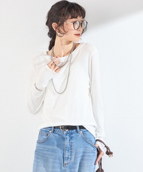 SHIPS Colors(シップス カラーズ)の「SHIPS Colors:〈手洗い可能〉シアー ドライタッチ インナー トップス(Tシャツ/カットソー・レディース・オフホワイト/ブラウン/ブラック・ONE SIZE)」の2枚目の写真