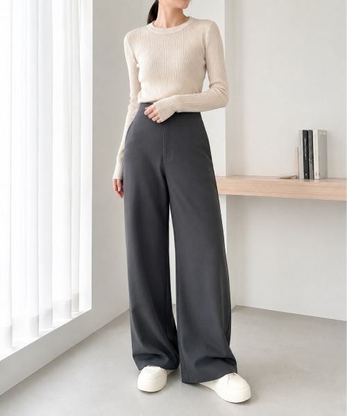 Mku Ekta(ムクエクタ)の「ワイドレッグスラックス(スラックス・レディース・ブラック/ダークグレー・L/M/S)」の16枚目の写真
