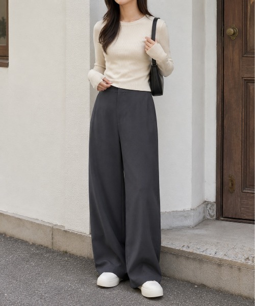 Mku Ekta(ムクエクタ)の「ワイドレッグスラックス(スラックス・レディース・ブラック/ダークグレー・L/M/S)」の19枚目の写真