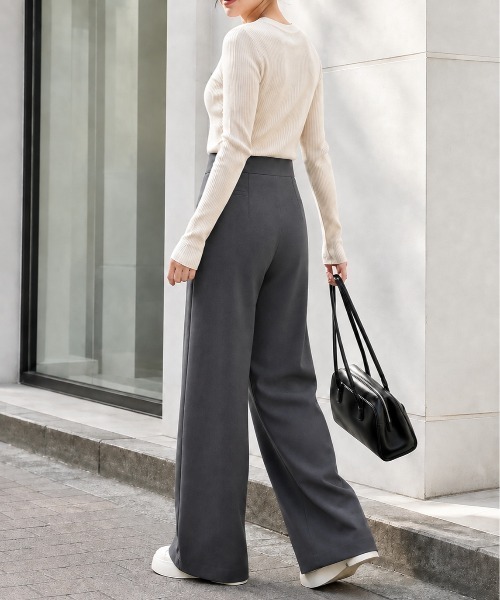 Mku Ekta(ムクエクタ)の「ワイドレッグスラックス(スラックス・レディース・ブラック/ダークグレー・L/M/S)」の9枚目の写真
