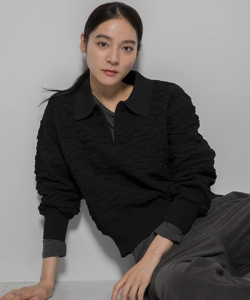 EKAL(エカル)の「ジャガードニットポロプルオーバー(ニット/セーター・レディース・キャメル/ブラック/グリーン系その他・ONE)」の12枚目の写真