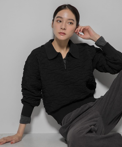EKAL(エカル)の「ジャガードニットポロプルオーバー(ニット/セーター・レディース・キャメル/ブラック/グリーン系その他・ONE)」の13枚目の写真