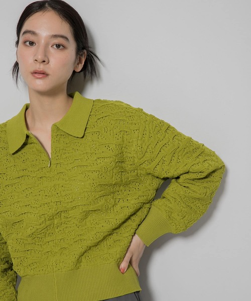 EKAL(エカル)の「ジャガードニットポロプルオーバー(ニット/セーター・レディース・キャメル/ブラック/グリーン系その他・ONE)」の5枚目の写真