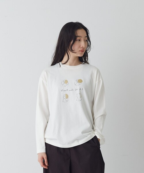 conges payes ADIEU TRISTESSE(コンジェ ペイエ アデュートリステス)の「《ナガノチサトさんコラボ》ロングスリーブTシャツ(Tシャツ/カットソー・レディース・オフホワイト/チャコールグレー/グレー・FREE)」の4枚目の写真