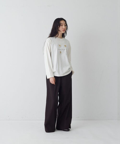 conges payes ADIEU TRISTESSE(コンジェ ペイエ アデュートリステス)の「《ナガノチサトさんコラボ》ロングスリーブTシャツ(Tシャツ/カットソー・レディース・オフホワイト/チャコールグレー/グレー・FREE)」の5枚目の写真