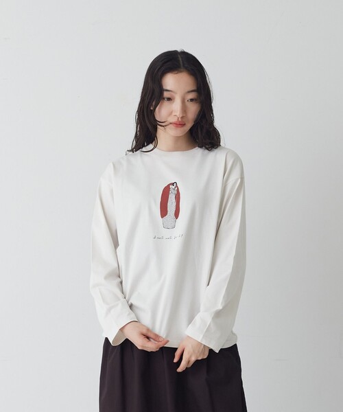 conges payes ADIEU TRISTESSE(コンジェ ペイエ アデュートリステス)の「《ナガノチサトさんコラボ》ロングスリーブTシャツ(Tシャツ/カットソー・レディース・オフホワイト/チャコールグレー/グレー・FREE)」の9枚目の写真