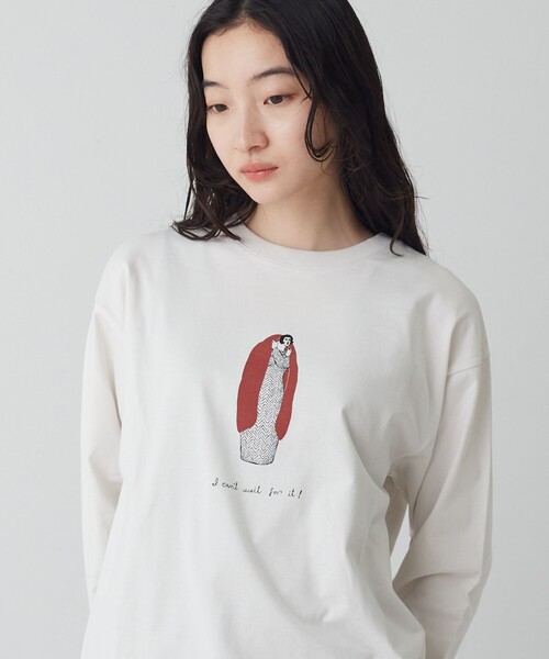 conges payes ADIEU TRISTESSE(コンジェ ペイエ アデュートリステス)の「《ナガノチサトさんコラボ》ロングスリーブTシャツ(Tシャツ/カットソー・レディース・オフホワイト/チャコールグレー/グレー・FREE)」の12枚目の写真