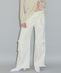 FRILL WAIST NYLON PANTS, IVORY