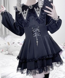 ベルト付きクロス刺繍ブラウス