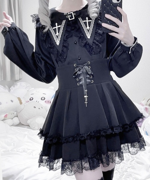 MA*RS(アメーバーマーズ)の「ベルト付きクロス刺繍ブラウス(シャツ/ブラウス・レディース・ブラック/ホワイト・FREE)」の1枚目の写真