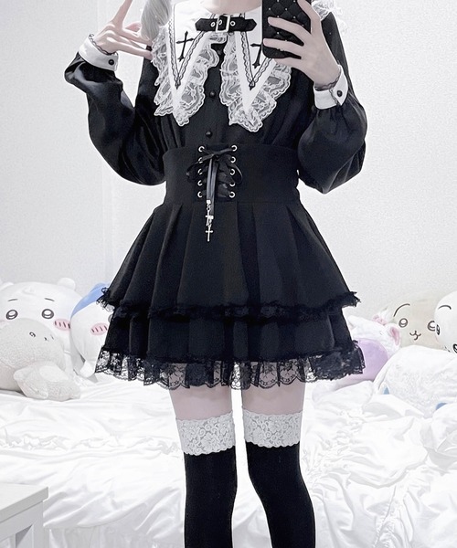 MA*RS(アメーバーマーズ)の「ベルト付きクロス刺繍ブラウス(シャツ/ブラウス・レディース・ブラック/ホワイト・FREE)」の4枚目の写真